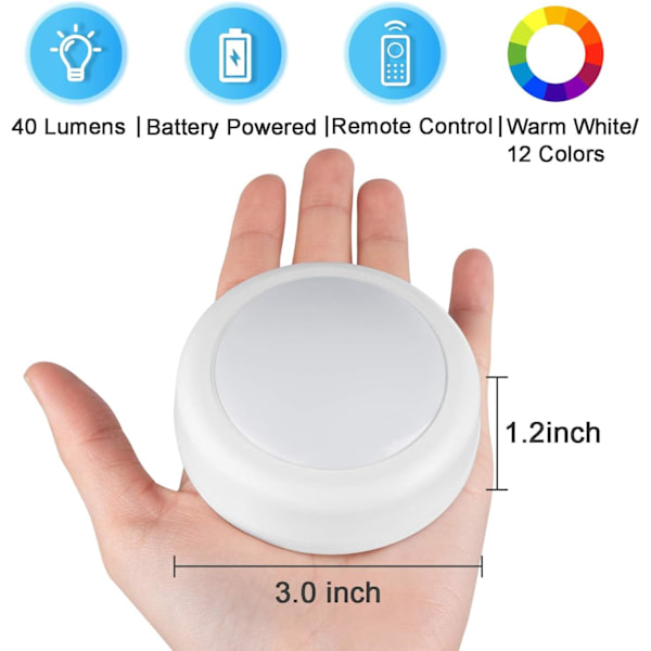 LED-puckljus med fjärrkontroll, trådlös belysning under skåp, batteridrivna lampor 6-pack