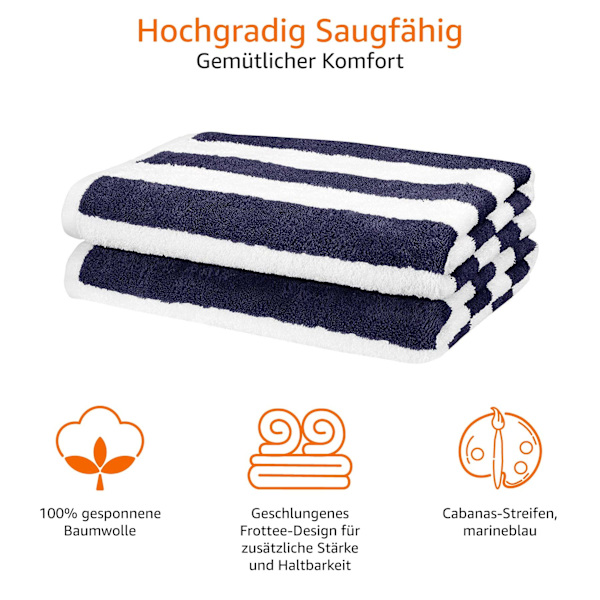 Marinblå Block Stripe Strandhandduk 2-pack 75cm x 150cm