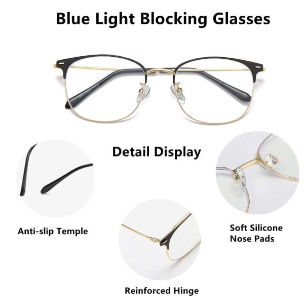Sinistä valoa estävät lasit Tietokoneen lukulasit Vintage metallirunkoiset silmälasit Kirkas linssisuodatin UV-valo Väsymystä estävä Kevyt