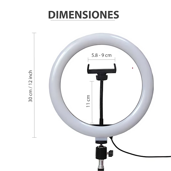 2,1 m jalusta ja/tai 30 cm/12'' himmennettävä 3-värinen LED-rengasvalo selfieihin, valokuvaukseen, meikkaamiseen, YouTube-striimaukseen, Tik Tokiin