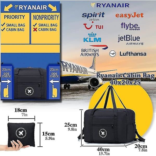 Kabinbagasje for Ryanair Godkjent Størrelse Sammenleggbar Kasse Reise Duffel Bag Undersete Bagasjeholder