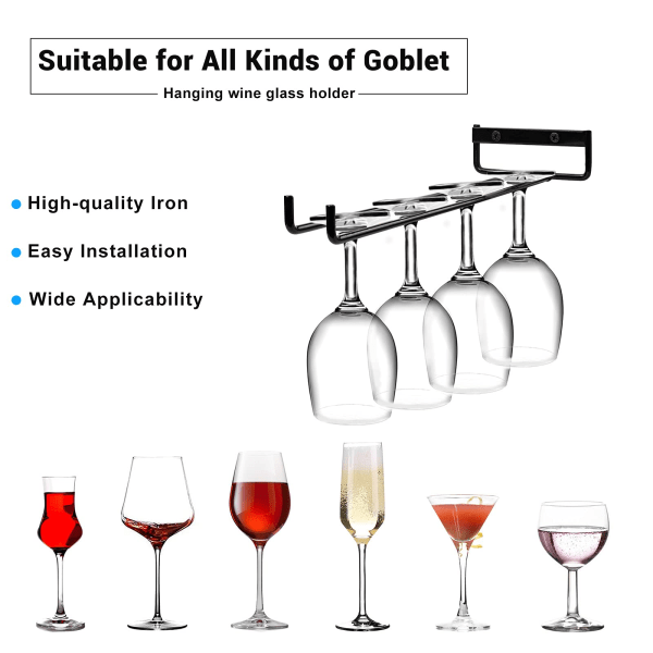 Vinglasholder hængende, vinglasholderhylde, vinglasholderhylde, glasholder vægmontering til kopstander, 30 cm 1 række