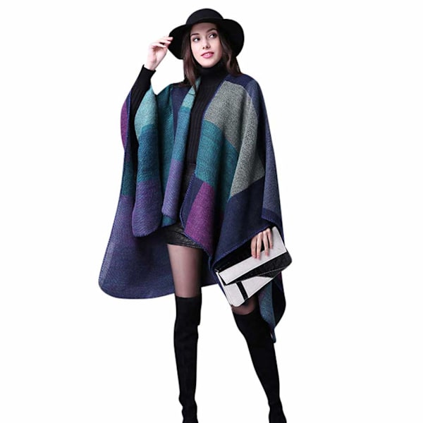 Dame Poncho Cape Oversized Vinter XXL Dame Tørklæde Lang Høj Kvalitet Reversible Cape Poncho Patchwork Design Tæppe Stof Tørklæde Sjal Cape