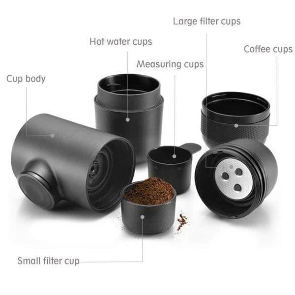 Bærbar espressomaskin Mini reisekaffemaskin - Svart - Espresso - Malt kaffe
