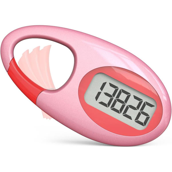 Enkel 3D-stegräknare, stegräknare, stegräknare med nackband/karbinhake för män, kvinnor, tonåringar, vuxna, seniorer, rosa