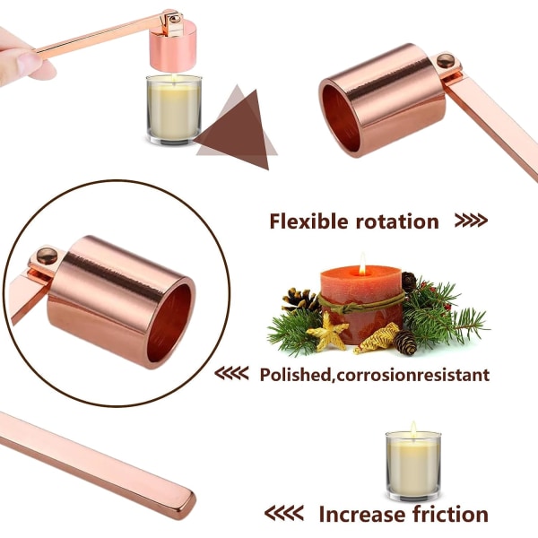 Candle Snuffer Ljussläckare i rostfritt stål Wick Snuffer Tillbehör (roséguld)