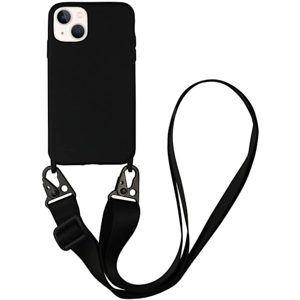 For iPhone 15 Pro Max, Crossbody-telefondeksel med skulderstropp Mykt silikondeksel med justerbar støtsikker beskyttelse for kvinner jenter Svart