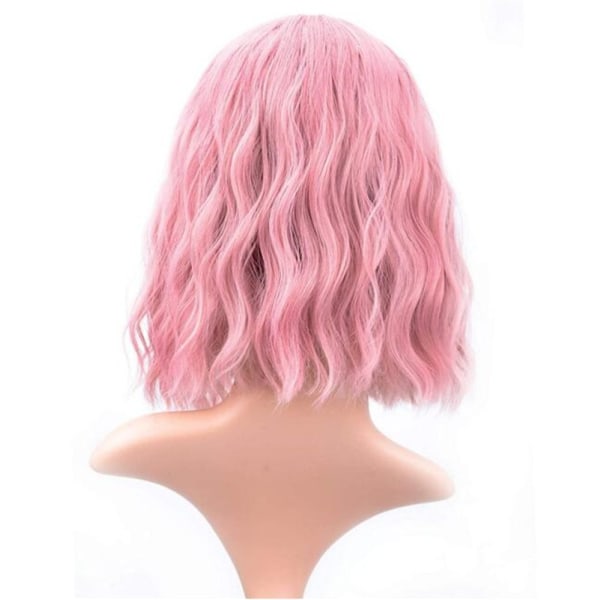 Pastel Wavy Wig With Air Bangs Women's Short Bob Purple Pink Wig Curly Wavy Shoulder Length Synthetic Cosplay Colorful Wigs (12",Purple Pink)