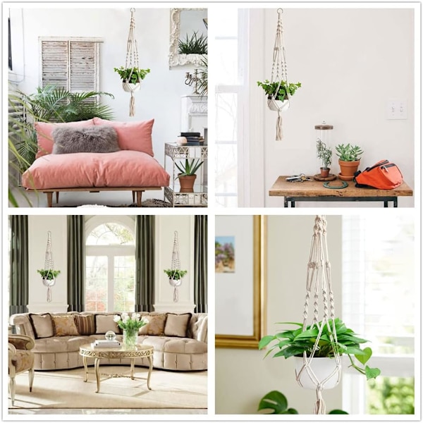 Macrame-kasviteline, macrame-kukkien ripustuspuuvillaköysikori seinäkukkaruukuille