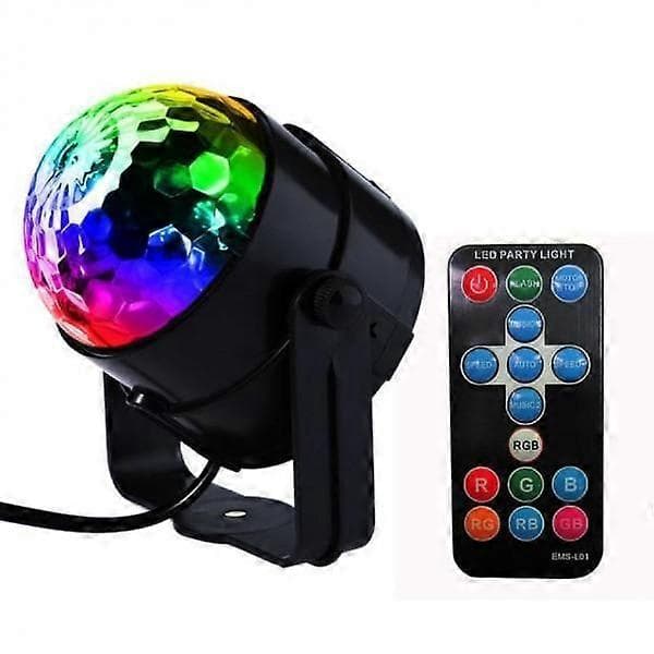 Diskokule med roterende RGB-lys + fjernkontroll (LED-partylys)