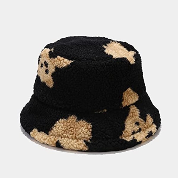 Winter Bucket Hat for Women Warm Hats Cute Pattern Faux Fur Fisherman Cap