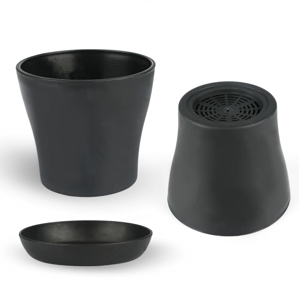 Pakke med 8 10 cm blomsterpotter med hul, små kaktuspotter, runde plastikpotter, blomsterpotte med underkop til kontor altan, farverige black