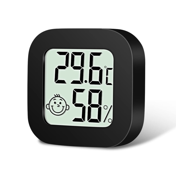 1 st rumstermometer hygrometer inomhus, mini digital temperatur luftfuktighetsmätare, exakt hygrometer med tydlig LCD-skärm och ansiktsikoner