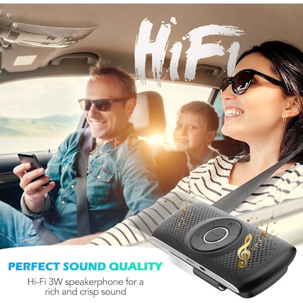 Håndfri bilsæt Bluetooth 5.0 højttaler, indbygget mikrofon med klip GPS-support, musik TF-kortslot automatisk genforbindelse