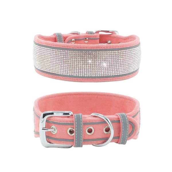 Pet Halsbånd, Hunde Bling Rhinestone halsbånd med reflekterende justerbar halskæde til mellemstore hunde_S (Pink) Pink