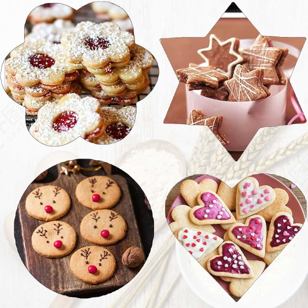 12 stk kakeform i rustfritt stål, hjerte, blomst, rund, stjerneform, kakeform i metall for kjøkkenbaking, bursdag
