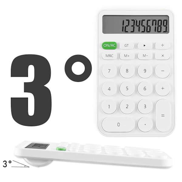 Skrivebordslommeregner til studerende, 12-cifret LCD-display, grundlæggende lommeregnere til skrivebord, skole, kontor, hjem, hvid White