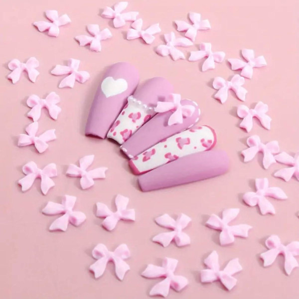 3D Rosett-Nagelstuds med Strasskristaller i Harts, Nagelkonst-Berlocker, Rosa Rosett, Nagelkonstdekorationer, Söta Bandnaglar