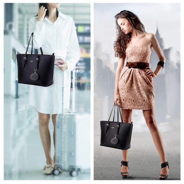 Elegant damehåndtaske - Shopper til skole - Sort med hårbold