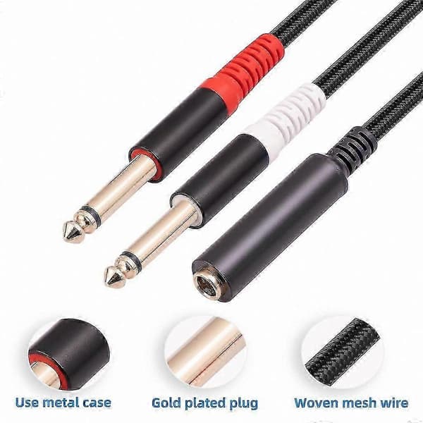 Dobbel 6,35 mm hann til 1/4\" stereo hun Y-splitter adapterkabel