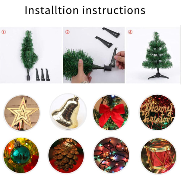 Mini juletræ med LED lys 50 cm bordplade juletræ med dekorerede gaveæsker, hængende ornamenter og en stjerne træplade til hjemmekontoret