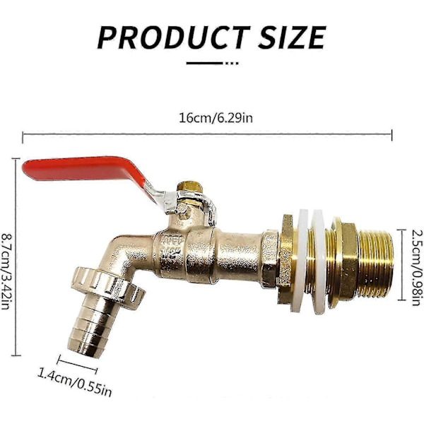 1000l Tankhane, regnvandsopsamlerhane 1/2\" (13mm) Tankadapterhane, ibc Afløbstankadapter til hane, messinghane til Ibc