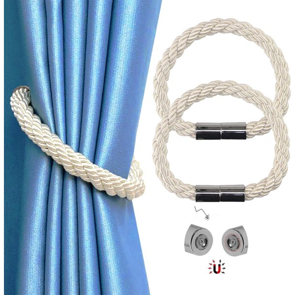Magnetiske gardinholdere, 2 stk. Moderne enkelhedsgardin reb holdere med stærk magnet, til tynde eller tykke gardiner til hjemmet og kontoret (beige) Beige