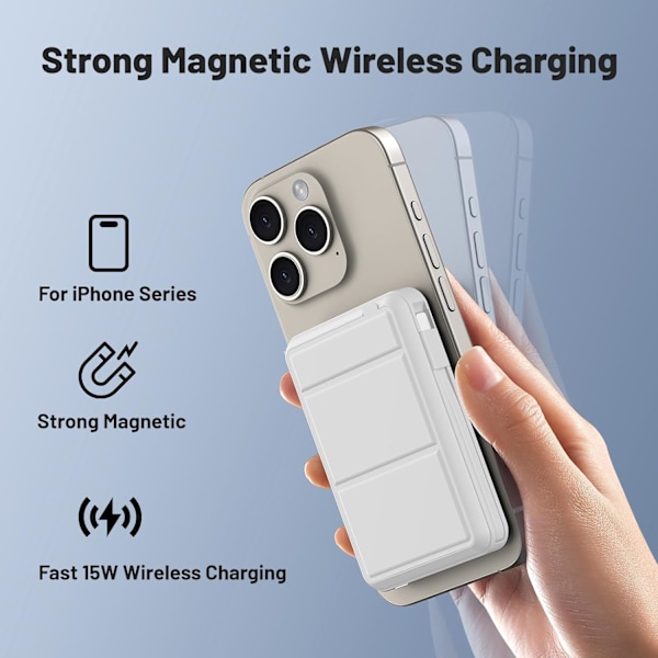 Powerbank, 10000mAh 22.5W PD Magnetisk Extern Batteri Snabbladdning, Trådlös Laddare Portabel Power Bank med LED-Display USB-C
