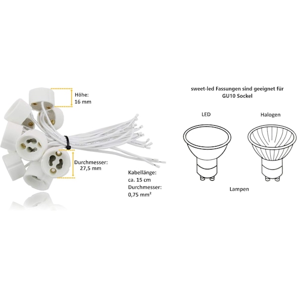 GU10 fatning til LED og halogen, 20 stk. [Energiklasse A]