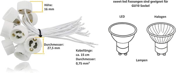 GU10-sokkel for LED og halogen, 20 stk. [Energiklasse A]