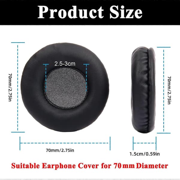1 par runde øreputer 70mm erstatningsøreputer Premium Protein Leather Foam Universal 7cm puter kompatible med 70mm hodetelefoner