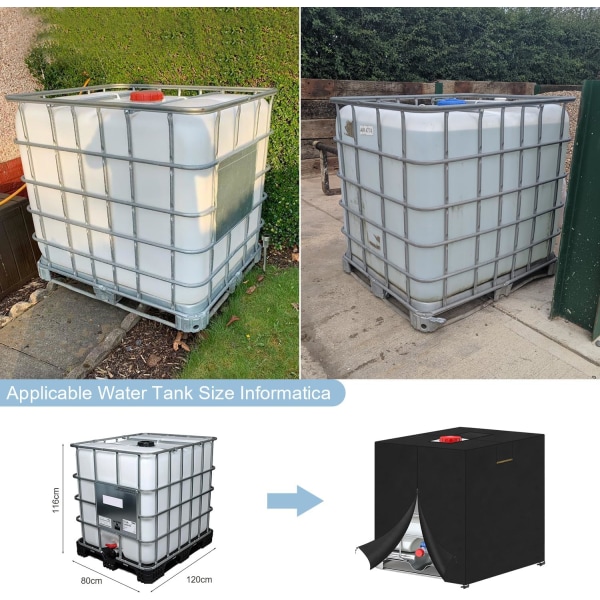 Skyddande överdrag för 1000 L vattentank, överdrag för IBC-regnvattentank, 1000 L tanköverdrag (120 x 80 x 116 cm).