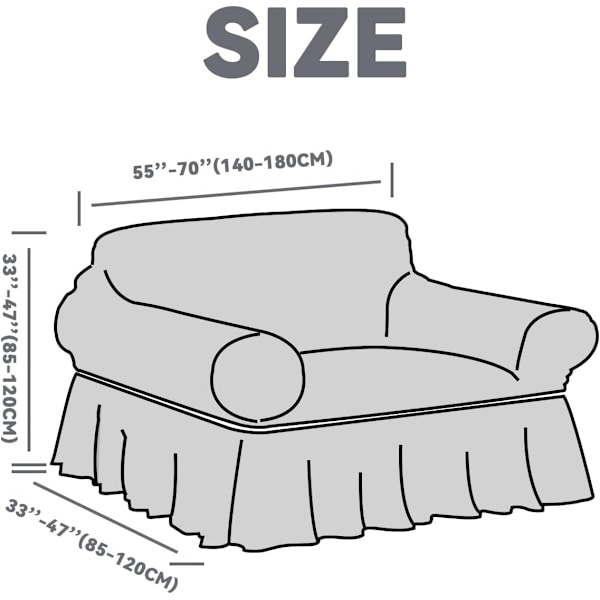 Loveseat Betræk 1 Del til 2-Pude Sofa med Skørt, Holdbar Vaskbar Høj Elastisk Strækbar (2-Sæders, Grå)