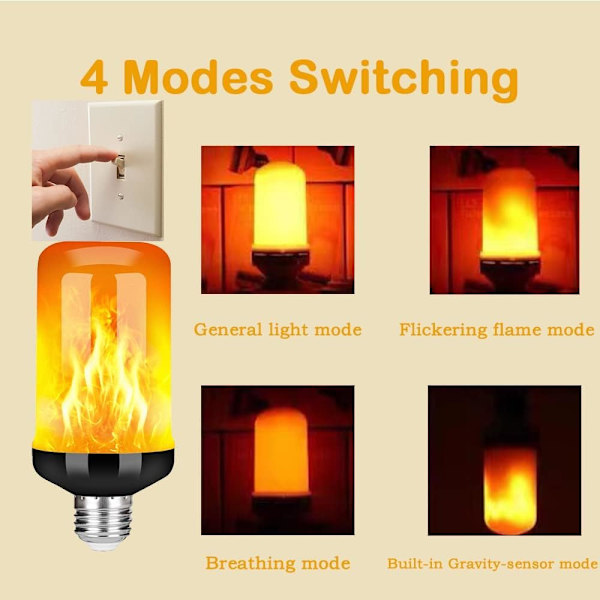LED Flamme Lyspærer, 4 Tilstande Flamme Udendørs Lyspærer med Omvendt Effekt, E26 2W Dekorative Lys til Halloween, Jul, Fest, 2 Pak