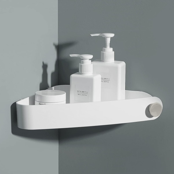 Badrumshörnhylla, duschhylla för badrumsförvaring, duscharrangör med självhäftande klistermärken för badrum och kök, vit White