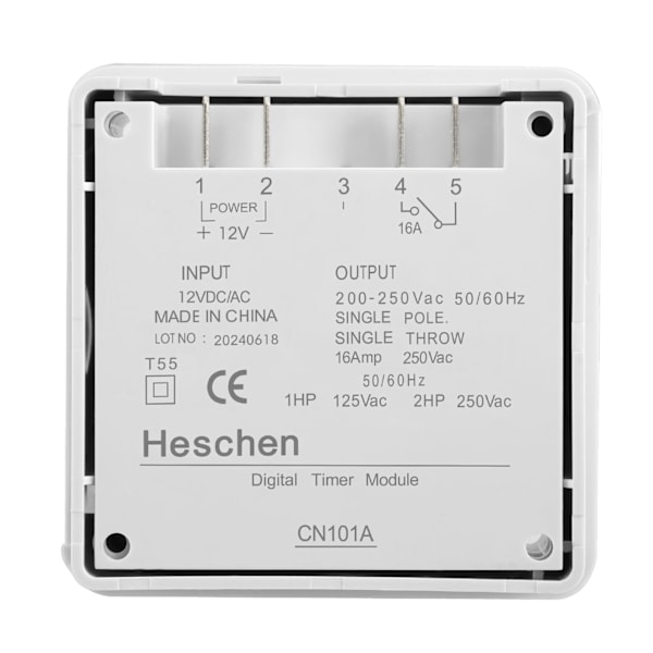 CN101A Programmerbar Timer Bryter SPST Digital LCD-skjerm 12V DC 16A Hvit med Vanntett Deksel