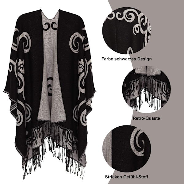 Dame Poncho Sjal Vinter Cardigan Oversized Cape Elegant Poncho til Kvinder Kappe Dame Varm Gave til Mor