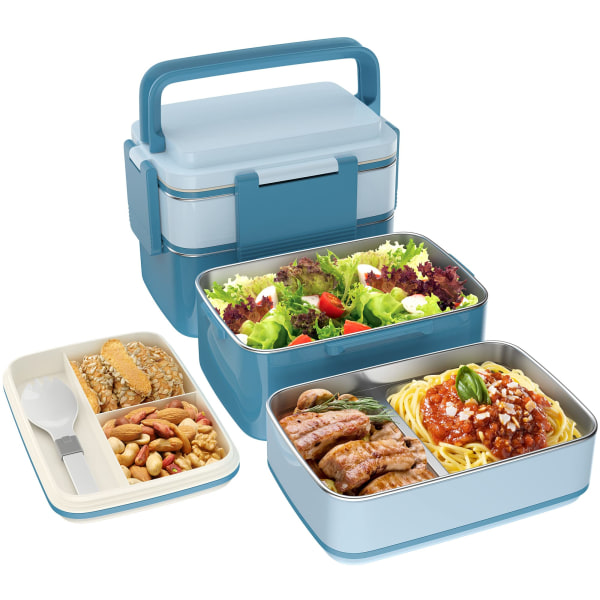 Bento-laatikko, lounasrasia aikuisille ruostumattomasta teräksestä valmistetulla lokerolla, lounaslaatikko, tiivis, suuri tilavuus, BPA-vapaa, säilyy pitkään tuoreena (sininen)