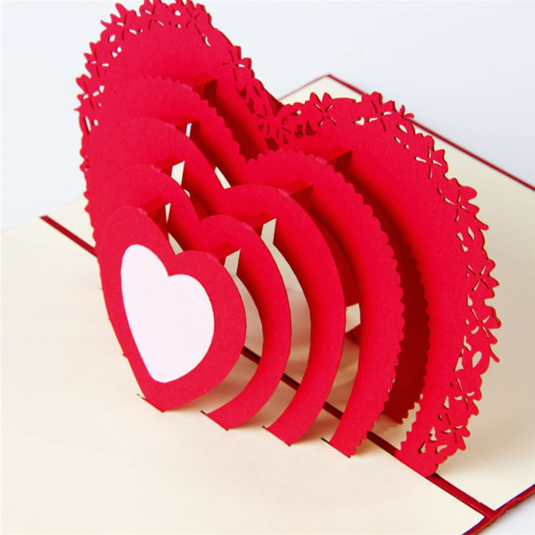 Hjerteformet Valentinsdag 3D pop-up gratulasjonskort med konvolutter, 3D håndlagde hjertekort
