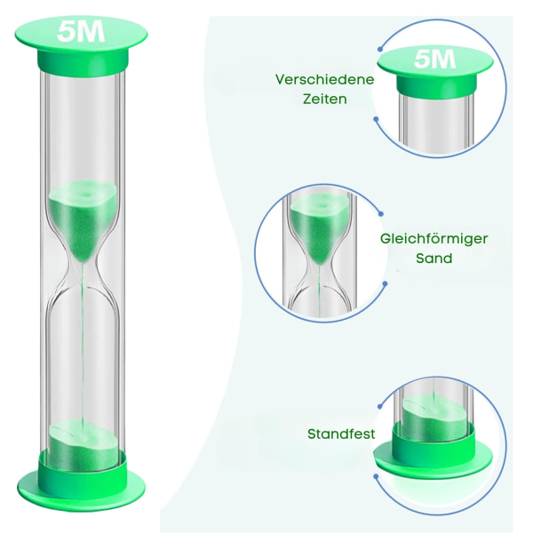 6 robuste timeglass, 30 sek, 1 min, 2 min, 3 min, 5 min, 10 min
