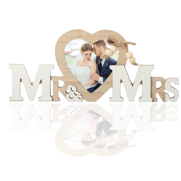 Bryllupsgaver, Mr & Mrs Bryllupsbilderammer Dekorasjoner Tre Kjærlighet Hjerteholder Par Personlige fotorammer Romantiske gaver