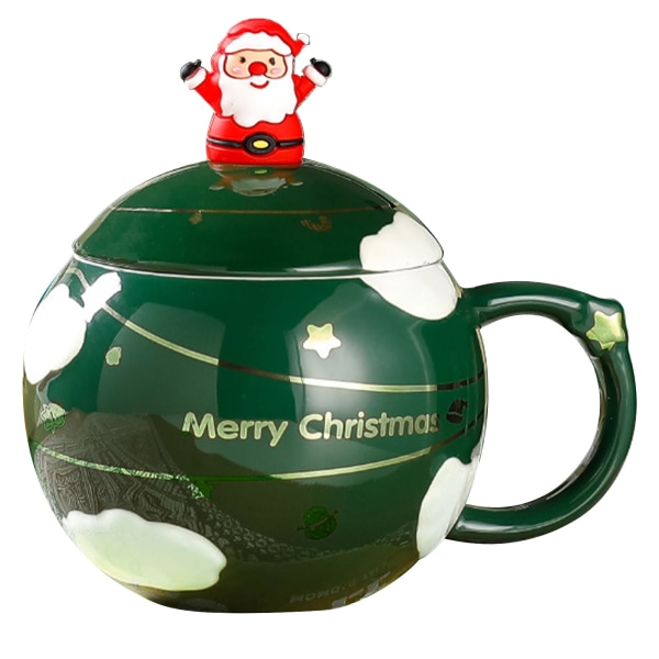 Joulukahvimuki Joulun keraaminen kahvikuppi Uutuusmuki kannella ja lusikalla Joulupukin keraaminen kahvimuki 400 ml Joulun teekupit (vihreä) Green