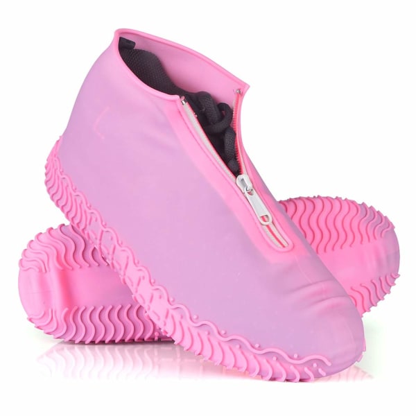 Vandtætte skobetræk, genanvendeligt silikone-skobetræk Skridsikret holdbar lynlås Elastisk regnbetræk til mænd, kvinder (43-46) Pink XL