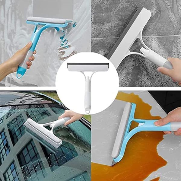 Multifunktionell Silikonfönsterputsare med Vattensprayfunktion Glasdörr Duschsqueegee Bil Hem Kök Hushållsviskare, Blå