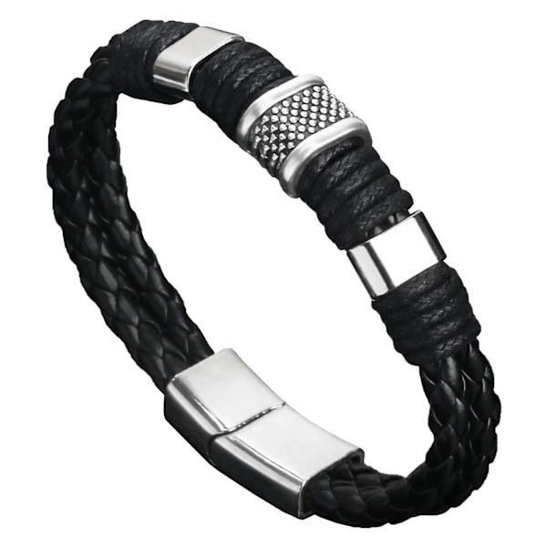 Läderarmband för män, flätade läderarmband, svart läderarmband för män