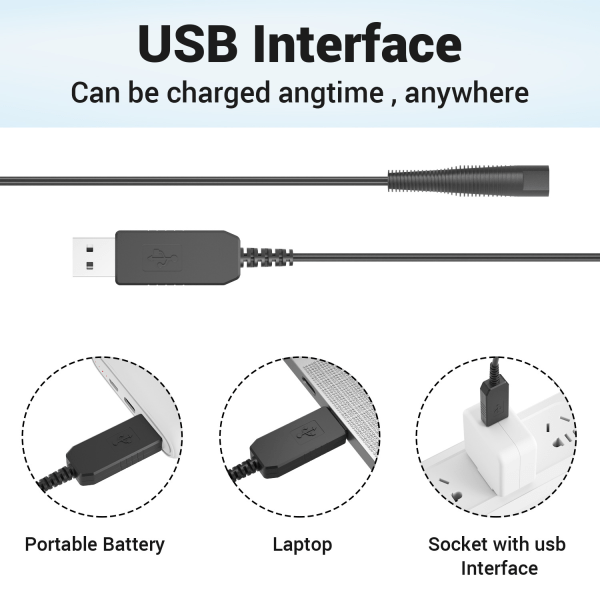 Latauskaapeli, USB 12V latausjohto yhteensopiva Braun-parranajokoneen kanssa