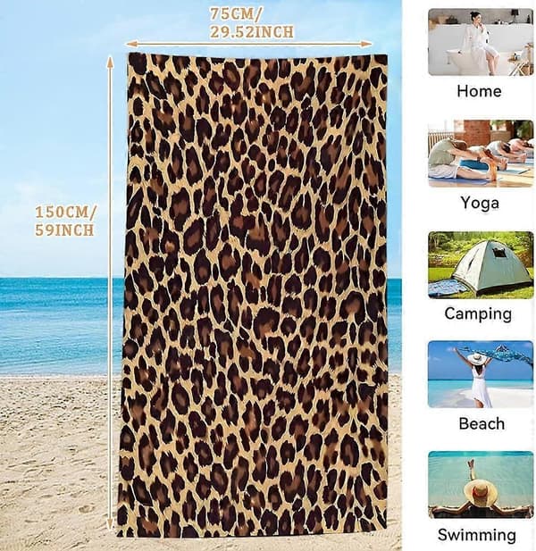 Leopard Strandhåndkle, Leopardmønstret Badehåndklær, Absorberende Mikrofiber