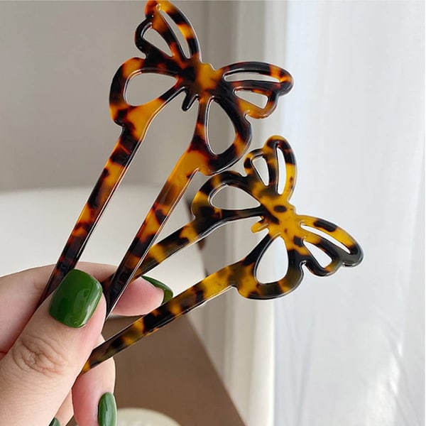 Hårnål Gaffel Pinner 2 stk Butterfly Hårnål Vintage U Formet Hårnåler Celluloseacetat Skilpaddeskall Hårnåler Hårgaffel Hårklemme