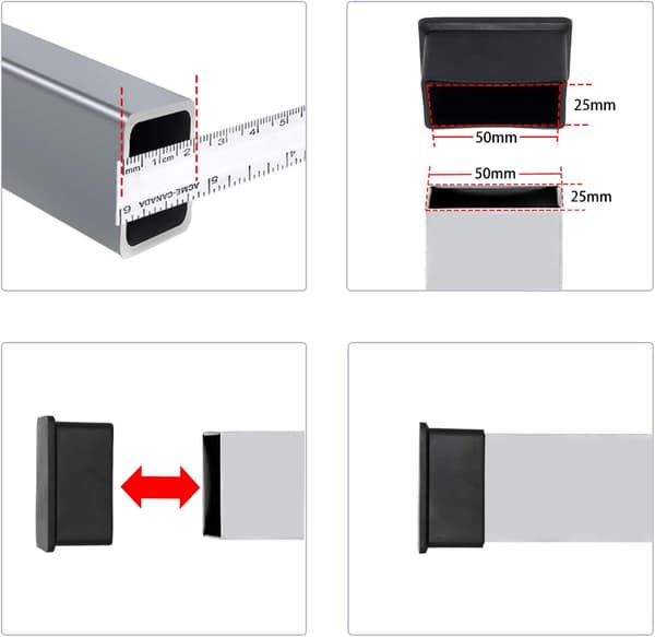 8-pack rektangulära stolsbenshättor, halkfria PVC-golvskydd 25 x 50 mm (1\" x 2\")