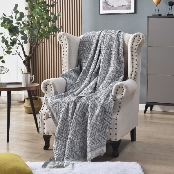 Sofa-tæppe 130 x 180 cm vendbart alsidigt sofatæppe kæletæppe sengetæppe til sofa, lænestol og enkeltseng white+grey 130*180cm